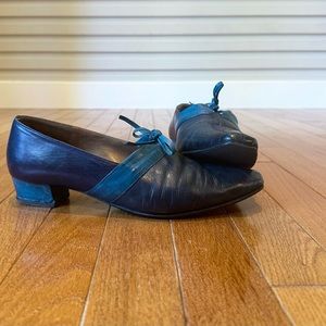 Bruno Magli Green and Blue Color Block Leather Loafers in Italy Size 7